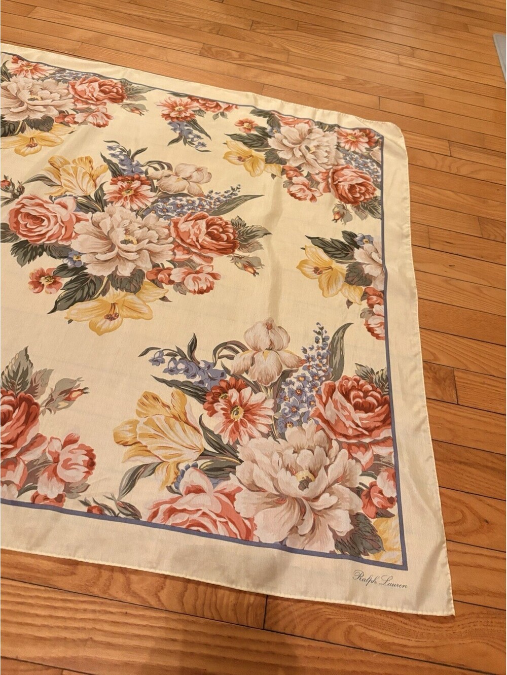 Vintage Polo Ralph Lauren Silk Yellow Floral Scarf 33”x 34” Stunning! - Picture 5 of 10